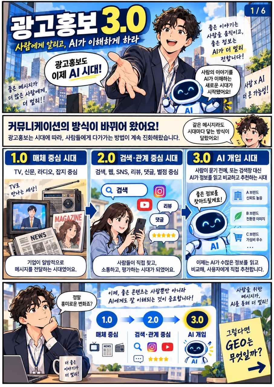 1장. 광고홍보 3.0. 매체 중심에서 검색·관계 중심으로, 이제 AI가 정보를 이해하고 답하는 시대로 바뀝니다.